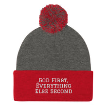 Load image into Gallery viewer, Pom-Pom "God First" Beanie